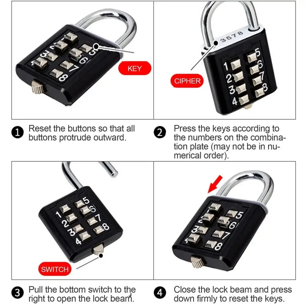 8-Digit Gym Combination Padlock (Digital Code, Compact Security Lock)